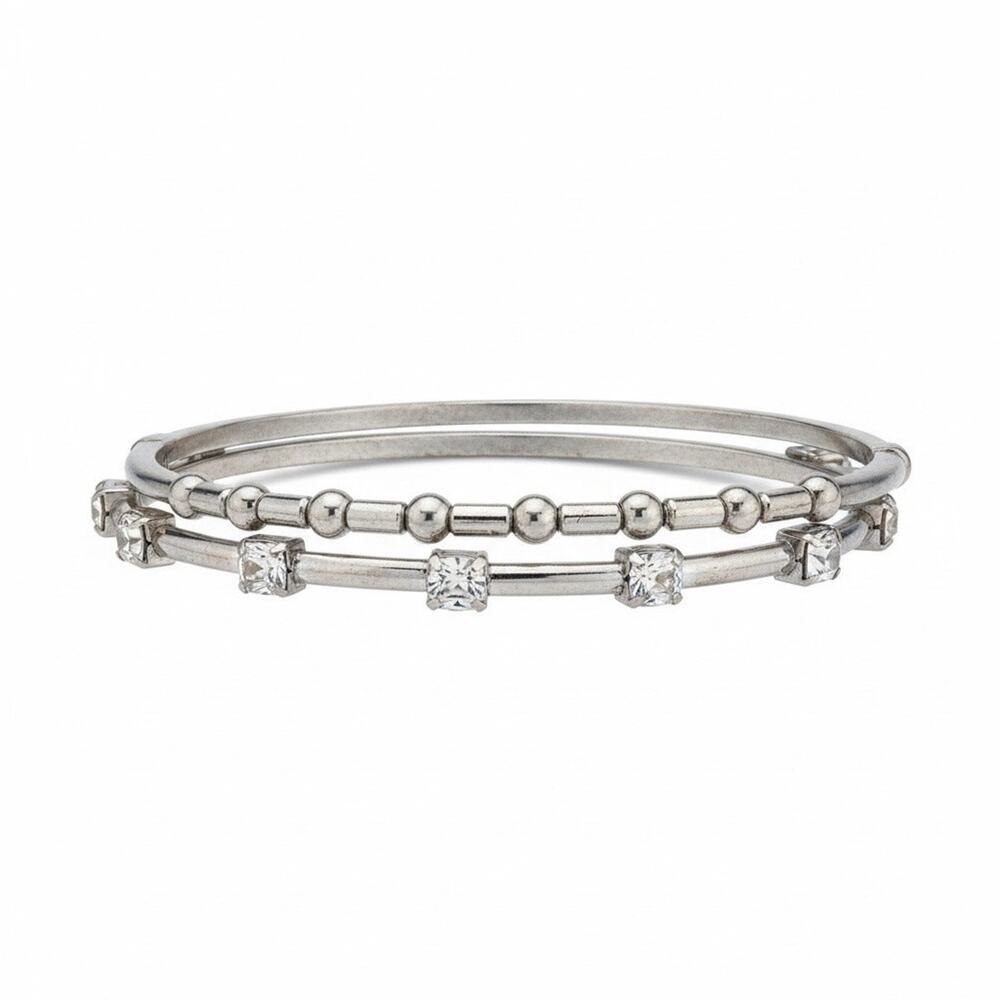 Anne Klein Silver Tone Crystal Bangle Bracelet New in Box